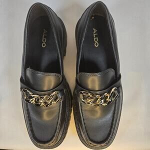 ALDO BRIXTON Womens Platform Slip-On Shoes Size US 7 Black Gold Chain Accent